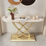 Moderner Konsolentisch mit Metallfu&szlig;, Sofatisch f&uuml;r den Eingangsbereich, Flurtisch f&uuml;r Wohnzimmer, Eingangsbereich, Flur, Eingang, 80 * 30 * 80 cm (Farbe: Gold 2)