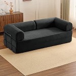 &Uuml;mberehitatav diivanvoodi, 87-tolline p&otilde;randakohvri diivan, modulaarne futon diivan silindrilise padjaga, elutuppa, magamistuppa, salongi (must, 200 x 100 x 70 cm)