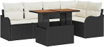 6-teiliges Garten-Sofa-Set mit Kissen Schwarz Poly-Rattan Akazie, 2-Sitzer Garten-Sofa mit Kissen Schwarz Poly-Rattan Gartenlounge Model3349459