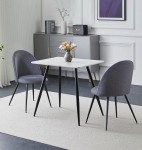 Hallowood Furniture Cullompton Dining Set with Small Rectangular Dining Tables and Chairs, White Marble Table Top, Black Metal Legs (0.8m) and Curved Back Chairs