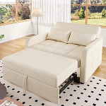 Schlafsofa 180 x 110 cm mit 3-stufig Verstellbarer R&uuml;ckenlehne, Sofa mit Schlaffunktion, 3-in-1 Schlafcouch mit Kissen, Diivan Bed aus Leinen 2-Sitzer f&uuml;r G&auml;stezimmer & kleine R&auml;ume, Beige