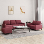 3-TLG. Sofagarnitur mit Kissen Weinrot Stoff Gem&uuml;tliches Sofa Set mit Hocker, Langlebige Stoffgarnitur f&uuml;r Wohnzimmer