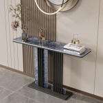 Konsolentische f&uuml;r den Eingangsbereich mit Schieferplatte, Eingangstisch mit Marmorsockel, moderner Eingangs-/Flurtisch, Sofatisch, Tisch hinter der Couch (Schwarz 5,80 * 30 * 80 cm)