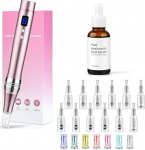 Dessnill Dermapen Electric Microneedling Pen 0-2.0 mm with 7 Model LED Light, with Hyaluronic Acid Anti-Ageing Anti Wrinkle Face Serum (Includes 12 Needles Cartridges)