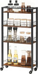 HOOBRO 4 Tier Rolling Cart Recess Shelf Rolling Cart Slim Kitchen Cart with Baskets for Kitchen Bathroom Dining Room Laundry Room Rustic Brown and Black EBF17TC01
