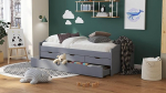 Inter Link - Functional Bed - Children's Bed - Single Bed with Storage Space - Bed with Drawers - 2 Lying Surfaces 90 x 200 cm - Solid Pine - Includes Slatted Frame - Grey Varnished - Lena 90 x 200 cm