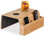 Tilizan Sofa Tray Armrest, Sofa Table Shelf, Sofa Armrest Shelf with Drink Holder and Compartments, Foldable Wooden Couch Tray, Suitable for Storing Cups, Plates, Remote Controls More