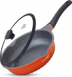 INTIGNIS Frying Pan Anti-Scratch Glass Lid - 28 cm / 30 cm Deep Saut&eacute; Pan, German Greblon Stone Coating - Induction Pan, Chemical-Free (Orange, 28)