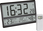TFA Dostmann Digital XL Wall Clock, 60.4523.01, with Outdoor Temperature and Indoor Climate, Radio-Controlled Clock, 24h Display, Full Date, Black, (L) 360 x (W) 235 x (H) 28 (84) mm