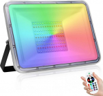 NIKEEYEN 100 W RGB LED Spotlight with Remote Control, 10000 lm, 16 Colours and 4 Modes, LED Floodlight, Waterproof IP67 Dimmable Outdoor Spotlight for Prom, Garden, Party (without Memory)