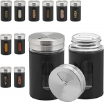 Relaxdays maitseainesegistid, 12-ne komplekt, 3 hajutusklassi, v&uuml;rtsid ja maitsetaimed, v&uuml;rtsipurgid, 90 ml, klaas, roostevaba teras, must/h&otilde;bedane