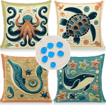 Cirzone Outdoor padjakate komplekt 4 padjakatet 45 x 45 cm Dekoratiivne elutoa linasest riidest dekoratiivse elutoa, aia, r&otilde;du jaoks.