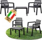 Ondis24 Riviera Balcony Furniture Set 3-Piece Garden Furniture Lounge Set 2 Armchairs with Side Table in Jute Look Made of UV and Weatherproof Plastic Balcony Furniture Small Balcony Seating Furniture