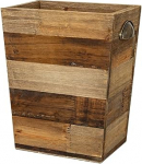 Small Wooden Waste Paper Bin Farmhouse Decorative Trash Can Rustic Distressed Natural Waste Paper Bin with Metal Handles Recycled Wood Storage Basket