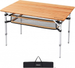 KingCamp Bamboo Folding Table Camping Folding Table Garden Aluminium Wood 3 Heights Adjustable