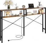 IRONCK 180 cm Console Table with Charging Station, Narrow Sofa Table with Type-C & USB Ports, 2 AC Sockets, Hallway Table with 2 Shelves, Entrance Table, Side Table for Living Room, Black