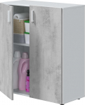 Habitdesign Multipurpose Low Cabinet with 2 White and Cement Doors 80 x 92 x 37 cm
