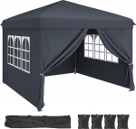YITAHOME 3 x 3 m Pop-Up Gazebo 4 k&uuml;lgpaneeliga, kokkupandav aiatelk, peotelk, telk, telkimisplats, Anti-UV50, reguleeritav k&otilde;rgus, v&auml;ljas, pulmad, aed, telkimine, pidu, helehall, t&auml;iustatud