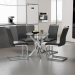 GOLDFAN Round Dining Table with 4 Chairs Modern Kitchen Table Glass Table Set Dining Room Chair Dining Room Tables for Dining Room Living Room 80 cm Grey