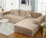 High Stretch Diivan Cover Velvet Pure Color Elastic Spandex Washable Diivan Cover Easy Fit 4 Seater Camel