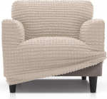 Super elastne universaalne tugitooli kate 70 kuni 110 cm BUFALI mudel beež Ideaalne kate mis tahes kujuga tugitoolidele Kvaliteetne kaitse Valmistatud 3D Jacquard kangast ja puuvillast.