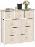 DWVO Chest of Drawers with 9 Drawers, Fabric Cabinet with Handles, Metal Frame & MDF Wooden Top, Durable, for Bedroom & Living Room, Cream White