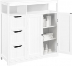 Shally Dogan valge puidust vannitoa kapp 3 sahtli, 2 ukse ja 2 riiuliga, ruumi s&auml;&auml;stev, mitmeotstarbeline p&otilde;randakapp, vabalt seisev kapp elutuppa, k&ouml;&ouml;ki, kontorisse, kapi 80,5 x 30 x