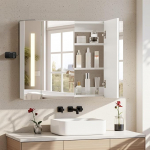 Vannitoa peegelkapp koos valgustusega Peegelkapp Vannitoa 80 cm lai Vannitoa kapp LED ja pistikupesaga Kaks ust ja kolm riiulit Peegelkapid Vannitoa peegelkapp 80 x 15 x 60 cm