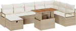 9-teiliges Garten Sofa Set mit Kissen Beige Poly Rattan, 2-Sitzer Garten Sofa mit Kissen Beige Poly Rattan Gartenlounge Model3360012