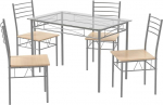 HOMASIS Dining Room Set with Table and 4 Chairs, Wooden Kitchen Table and Chairs, Glass Table, Metal Legs, Dining Table with Chairs, Space Saving and Sturdy for Living Room, Bar, Light Brown