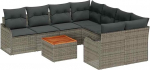 9-Teiliges Garten Sofa Set mit Kissen in Grau Poly Rattan und Akazie, 2-Sitzer Garten Sofa mit Stauraum & Kissen in Grau Poly Rattan Gartenlounge Model3356102