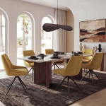 HWC-M65 6 s&ouml;&ouml;gitooli komplekt, k&ouml;&ouml;gitoolid, lamamistoolid, p&ouml;&ouml;ratav auto asend, metallist kangas/tekstiil, sinepikollane v&auml;rvus.