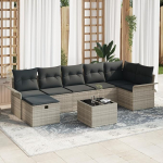 Garten-Sofa-Set mit Kissen 8 tk Hellgrau Poly Rattan Gartenm&ouml;bel Model3360243