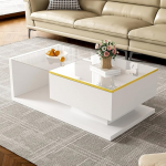 Merax kaasaegne LED kohvilaud, elutoa laud koos hoiuruumiga, k&otilde;rge l&auml;ikega valge k&uuml;ljelaud, klaasist ja LED efektiga kohvilaud, elutuppa, 90 x 50 x 32,5 cm