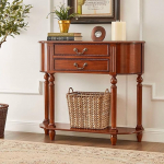 Retro-Konsolentisch aus Massivholz mit 2 Schubladen und offenem Regal, klassisch geschnitzter Eingangstisch mit stabilen Beinen, f&uuml;r den Wohnzimmerkoridor, 4 Gr&ouml;&szlig;en (80/90/ Light walnuts 110*30*90cm