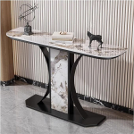 Konsolentisch Home Decor Konsolentisch F&uuml;r Den Eingangsbereich Mit Steinplattenplatte, Moderner Luxus-Flur-Sofatisch F&uuml;r Foyers Und Wohnzimmer(Black 1,150cm/59in)