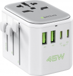 EPICKA reisimisadapter kogu maailmas, 45 W PD kiirlaadimine universaalne reisipistiku adapter 2 USB ja 2 USB C, reisimisadapter Euroopasse, USAsse, Jaapanisse, Koreasse, Taisse, Austraaliasse, valge