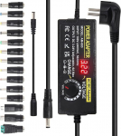 3-24V 6A 144W reguleeritav toiteallikas, universaalne toiteallikas 100V-240V AC 24-voldise alalisvoolu muundur koos LED pinge n&auml;iduga, 14 pistikut ja polaarsuse kaablid LED-valgustuse, k&otilde;larite jaoks