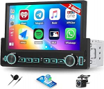 1 Din Autoradio mit 7 Zoll Bildschirm mit Wireless Carplay Android Auto, Bluetooth 5.2 Freisprecheinrichtung HD Display Radio mit Mirror Link USB/AUX FM Radio SWC EQ Tagfahrkamera+MIC