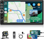 Carplay 1 DIN autoraadio Con Type-C, HD puuteekraaniga Single DIN Android auto stereo MP5 m&auml;ngija, Bluetooth MirrorLink FM USB 2.0 AUX laadimise kaugjuhtimispult + tagurduskaamera