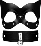 Flongo nahast kassimask koos kaelusega naistele: 2 tk must seksikas punk kassimask Choker Set koos neetidega ja kelladega Reguleeritav Cosplay poolmask rollim&auml;ngu pidudele &ouml;&ouml;klubidesse