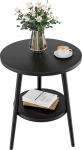 Taotigzu Side Table Bedside Table 2 Tier Round Bedside Table Ideal for Living Room Balcony Bedroom (No Drain Plug, Black)
