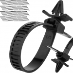 Boltza eemaldatavad kaablipaelad, 150mm x 8mm, mustad nailonist kaablipaelad, korduvkasutatavad kaablipaelad paneelklambriga, kaablipaelade hoidja turvalise kaablijuhtimise jaoks (100)