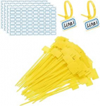 PATIKIL 4-tollised kaablisidemed, 200 kaablisideme etikettide pakett Nailonist traatm&auml;rgistusetikettide enesem&auml;rgistus plastikust lindid kirjutatav koos sildipaberiga organisatsiooni kaabli jaoks, kollane