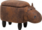 Cheerful Hippo Stool Leather Look with Lid for Children Light Brown Hippo