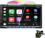 Double DIN autoraadio CD/DVD-m&auml;ngijaga, traadita CarPlay ja Android autoraadio puuteekraaniga 7-tolline toetab Bluetooth AM/FM Mirror Link USB/TF/AUX + tagavarakaamera