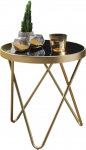 Wohnling Side Table 42 x 46 x 42 cm Round Black / Matt Gold Living Room Table Modern Glass Table Metal Frame Small Sofa Table Round Metal Table