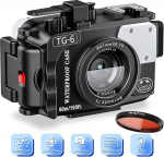 Sea frogs veealuse kaamera korpus, mis &uuml;hildub Olympus TG-6 IPX8 60 m / 196 ft maksimaalne sukeldumiss&uuml;gavus veekindel kaamera korpus sukeldumiseks, surfamiseks, s&otilde;udmiseks, must