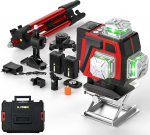 4D 16 Linien Kreuzlinienlaser Gr&uuml;n mit Fernbedienung, Selbstnivellierend &plusmn;3&deg;, 2 Akkus, 360&deg; Magnethalterung, Stativ 1m, Laser Level mit Koffer und Zubeh&ouml;r Niveau Wasserwaage Hohe