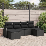Rantry 6-teiliges Garten-Sofaset mit Kissen Schwarzes Poly-Rattan, 2-Sitzer Garten-Sofa mit Stauraum & Kissen Schwarzes Poly-Rattan Gartenlounge Model3354822